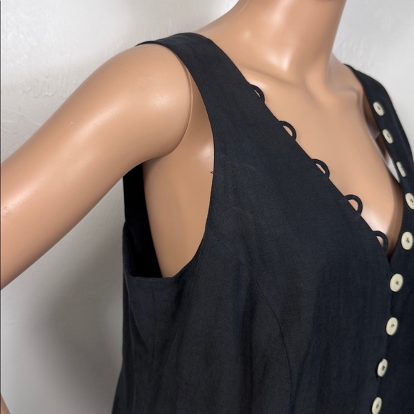 Vintage Jean Paul Black Button Front Midi Dress Sleeveless Tie Back Size M - Picture 3 of 8